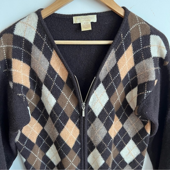 Vintage Wool Diamond Print Cardigan Zip Up Size M - Picture 4 of 5